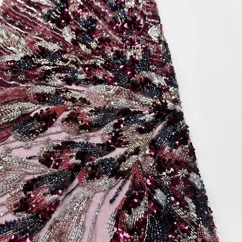 

African Mesh Lace Fabric Sequins Nigerian Beaded Embroidery Bridal High Quality Tulle Lace Fabric For Wedding Party Dresses