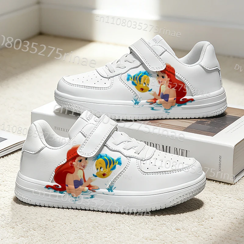 

Детские повседневные туфли с изображением принцессы Ариэль, удобные кроссовки из натуральной кожи для девочек, молодежные спортивные кроссовки для скейтбординга