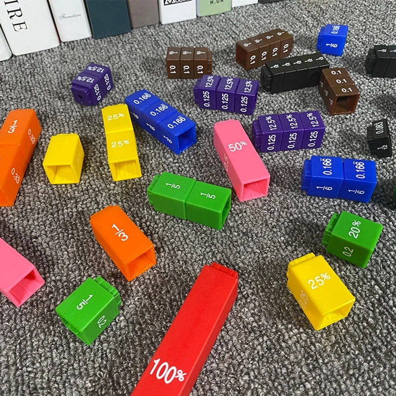 Brilhante Colorido Fração Porcentagem Cubo, Montessori Math Materials Unit, Novo, 2024