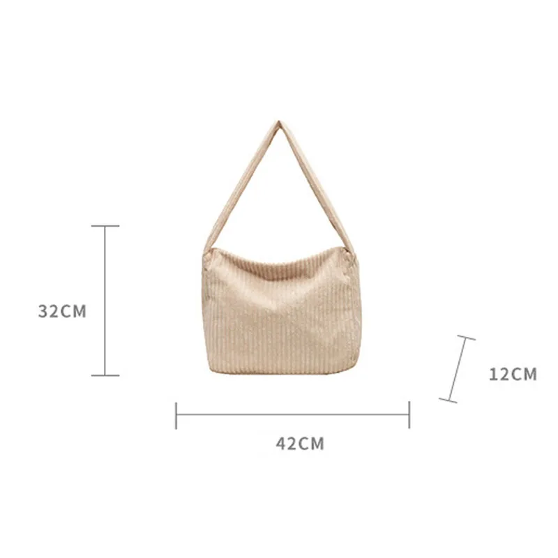 Female Commuter Tote Bag Solid Color Corduroy Bag Large Capacity Simple Coarse Velvet Crossbody Bag Student Canvas Bag