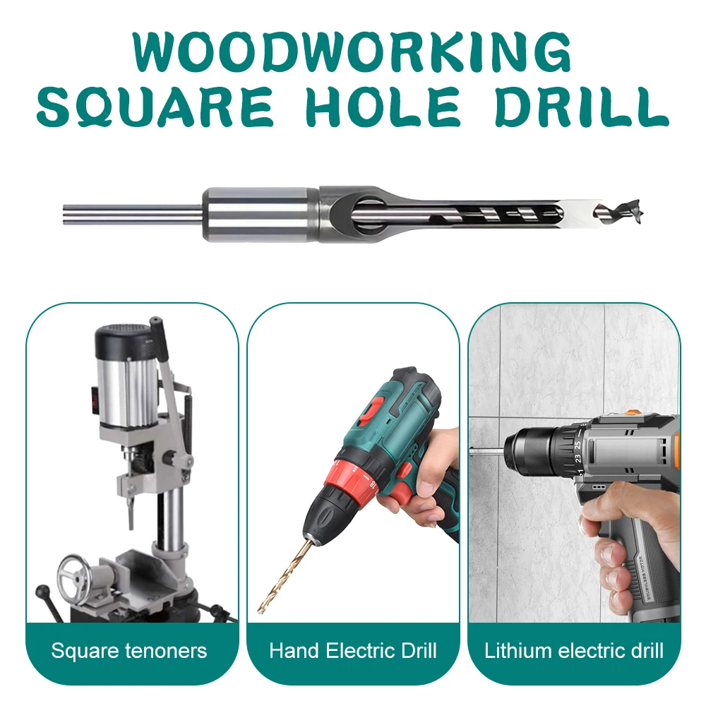 

1/4 дюйма деревообрабатывающее сверло с квадратными отверстиями, высокоскоростное стальное сверло с квадратными отверстиями, кольцевая пила, шиповое сверло, долото