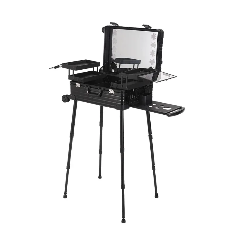 22-Inch tie rod cosmetic case with lamp, large-capacity professional makeup artist follow-up case, LED dimming with Bluetooth.