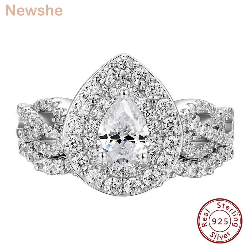 

Newshe Elegant 925 Sterling Silver Wedding Rings for Women Bridal Set Pear Cut 1.26 Ct 5A Cubic Zircon Luxury Fine Jewelry