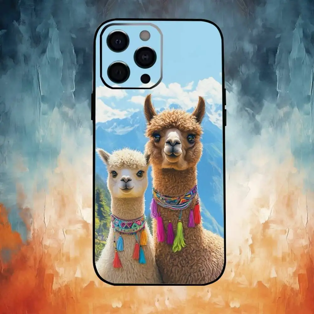 حافظة هاتف مضحكة على شكل حيوانات A-Alpaca لهاتف iPhone17,16,15,14,13,12,11 Plus، Pro Max غطاء أسود ناعم #6