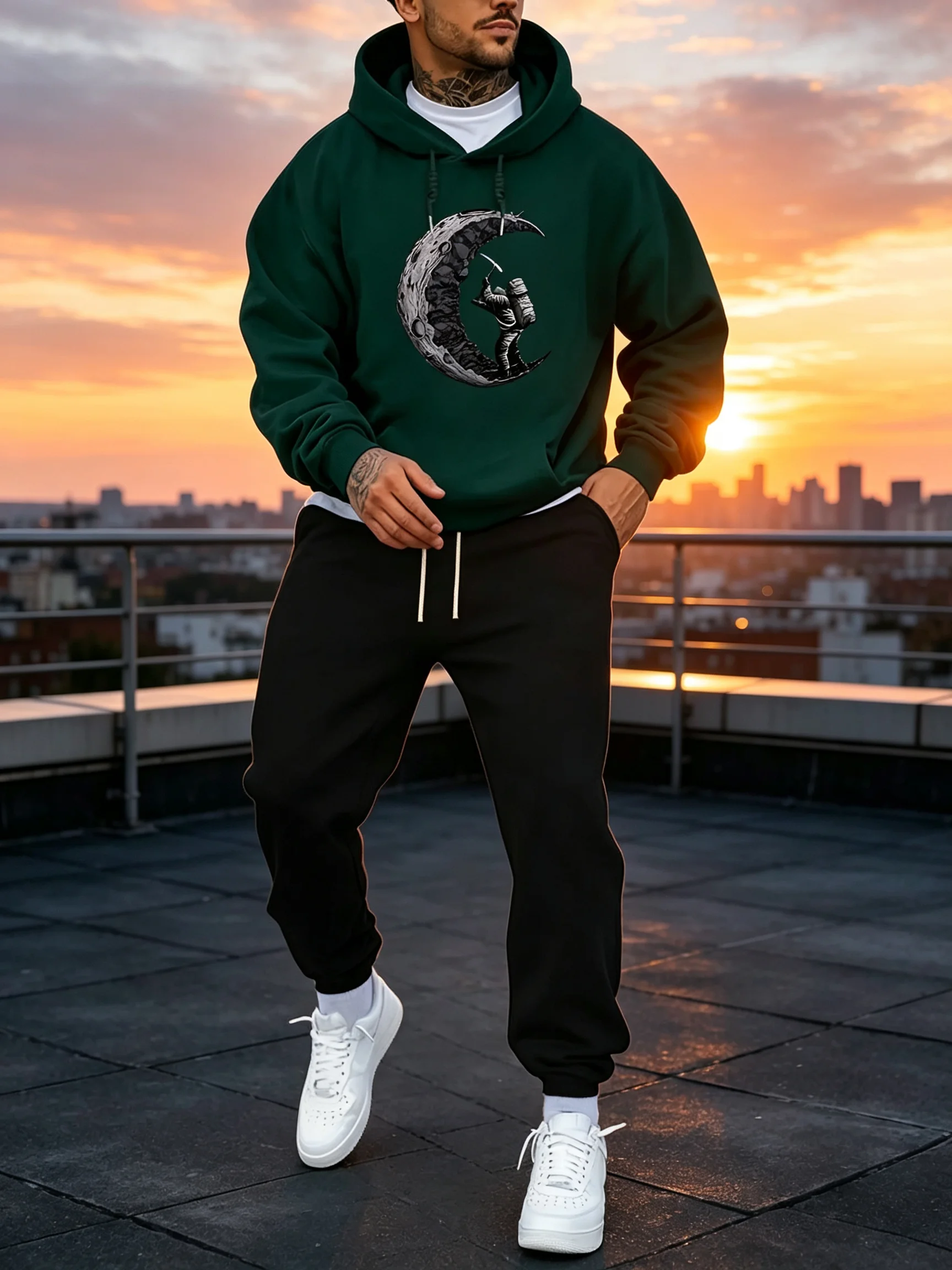 Men Christmas 2‑Piece Tracksuit, Versatile Long Sleeve Hoodie & Drawstring Pocket Jogger Pants for  Autumn Winter Outdoor Wear view 5