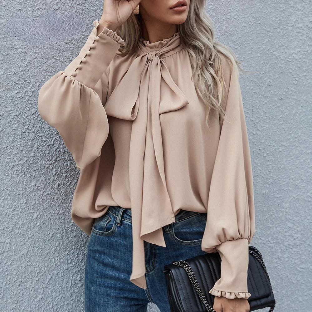 

Fashion Bow Long Sleeve Solid chiffon Women Tops And Blouses 2022 Autumn Casual Loose Office Ladies Blouse Women Shirt Top Femme