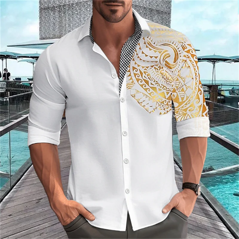 Camisa de manga larga con botones para hombre, camisa con solapa dorada, suave y cómoda, ligera, diseño de diseñador, talla grande, 2024