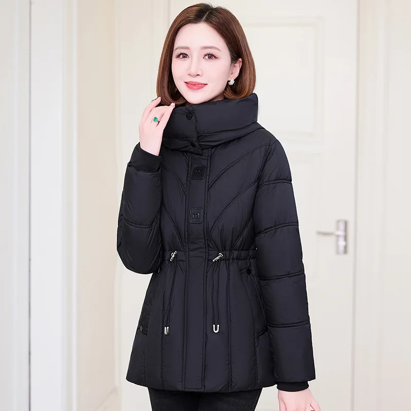 Novo inverno algodão-acolchoado casaco feminino parkas longo mãe embalado cintura moda para baixo jaqueta de algodão médio idosos overwear senhoras