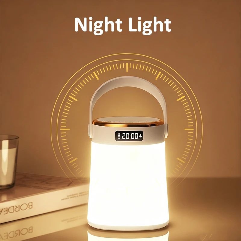 Portable LED Night Light with Digital Clock Alarm Clock Rechargeable Touch‑Control Bedside Lamp 3 Color Modes Dimmable Lantern
