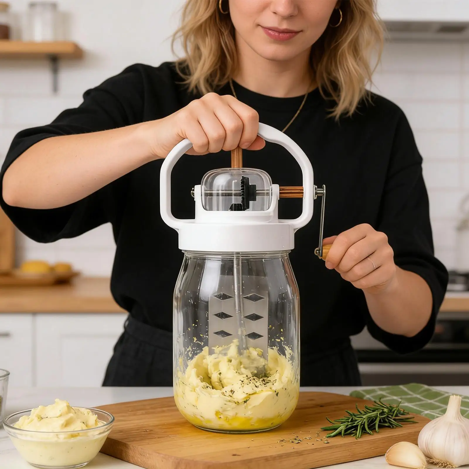 

Manual Hand Mixer 1500ML Butter Blender Tool with Glass Bottle Hand Whisker for Baking Pastry Kids Food Flour Jam Egg Dough