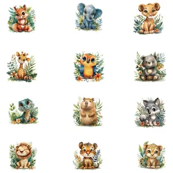 12 piece Animal World lion tiger Patch Hot Press for Clothing DIY T-shirt Stickers