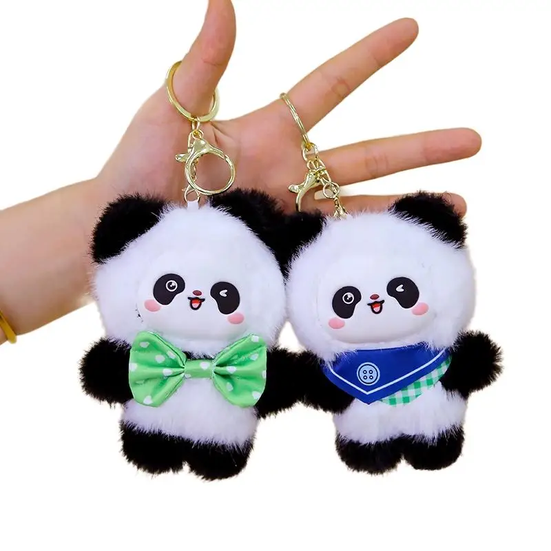

13cm Cute Little Panda Bear Pendant Stuffed Cartoon Animal Kawaii Keyring Key Chain with Metal Ring Plushie Fashion Accessory