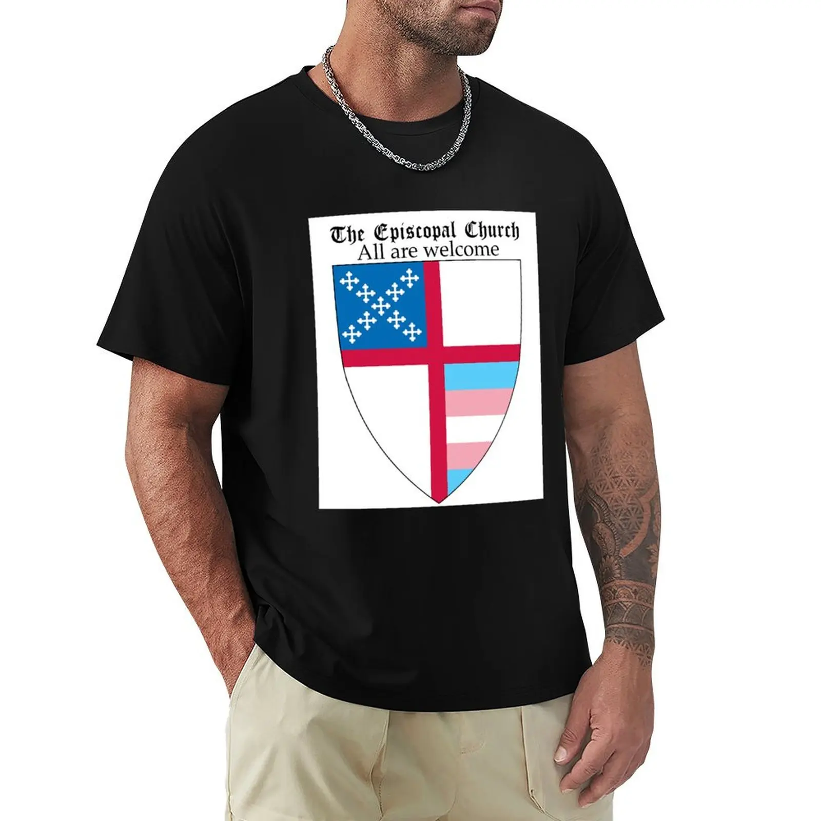 Episcopal Church Shield with Trans Pride 1 T-Shirt Urban Casual Loose Fit Tee