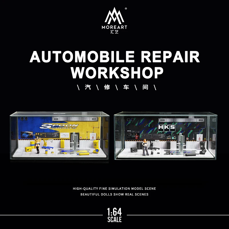 Moreart 1:64  HKS/Spoon/Advan Car Repair Workshop Diorama, Car Model Parking Lot For Gift&Display&Collection