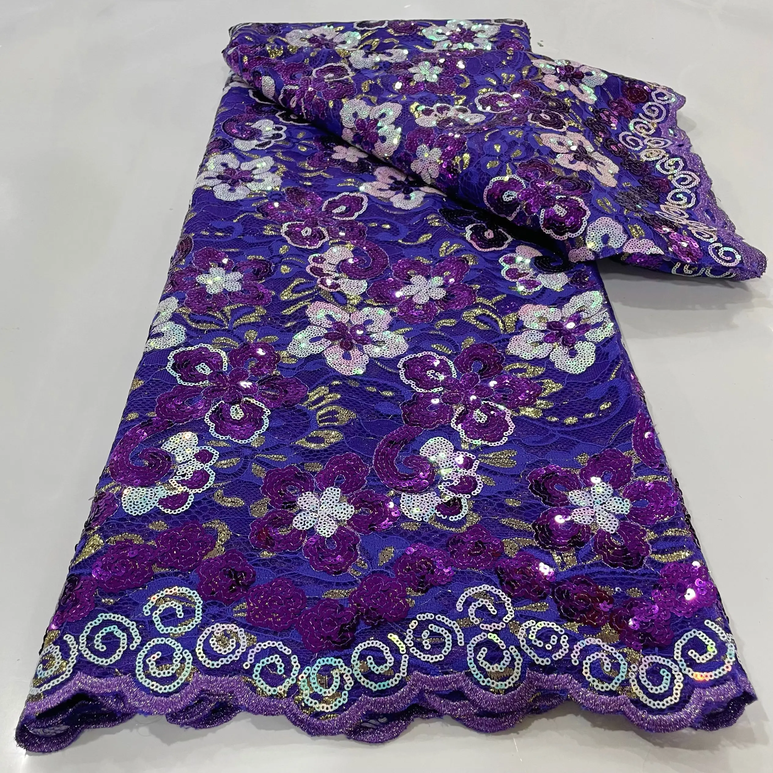 

Latest French net lace fabric high quality African flowers embroidery lace fabric 5yards african sequins fabric for wedding
