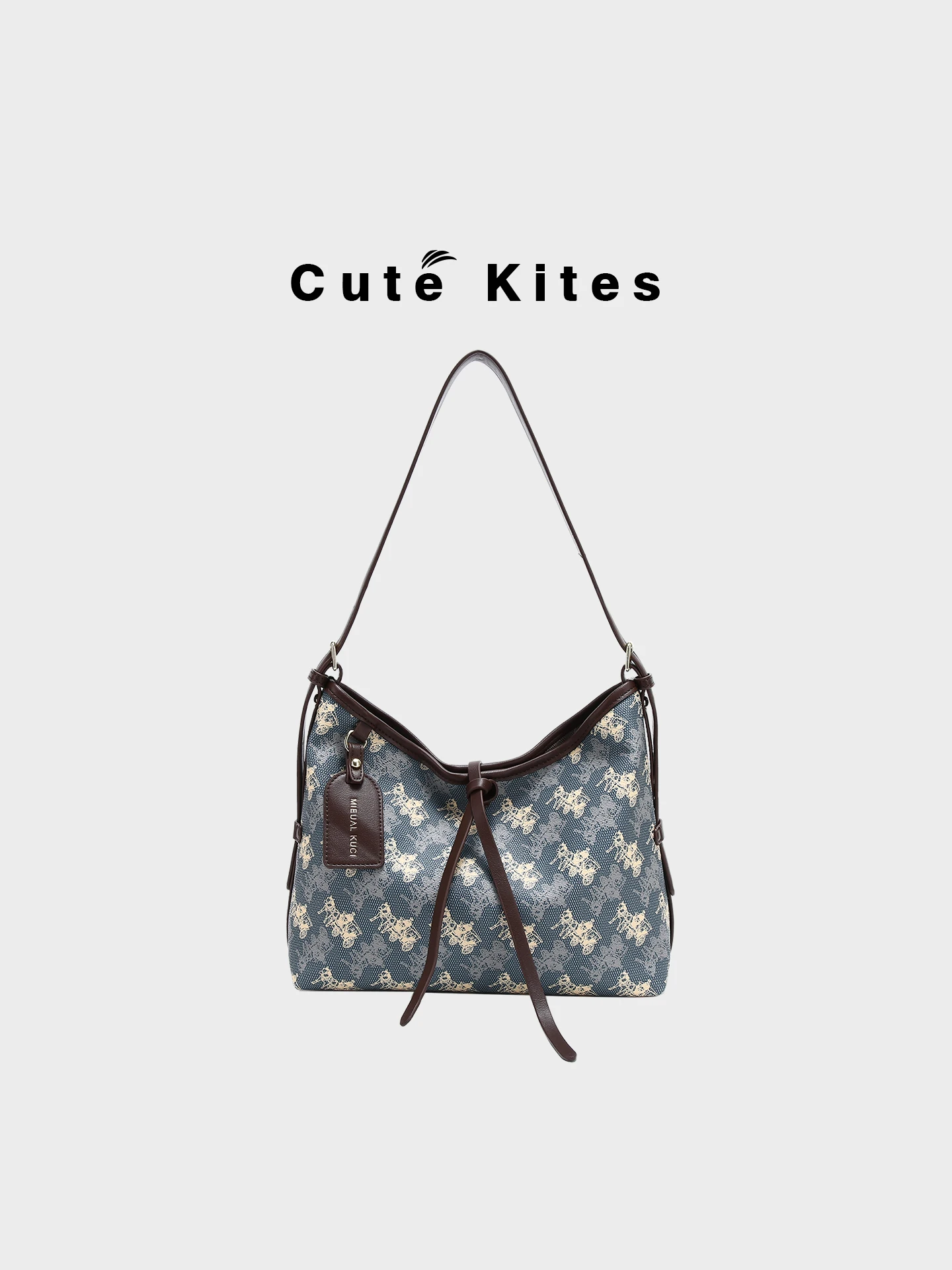 Cute Kites Retro Style Floral Print Tote Bag Women's Large Capacity Versatile Shoulder Bag for Commuting Winter 2025 New Arrival