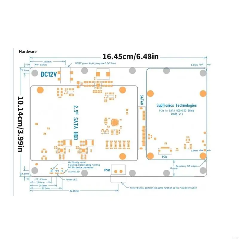 

X1008 PCIe PCIe в расширение хранения конверсии для платы RPI 5 с двойной совместимостью диска 83ce
