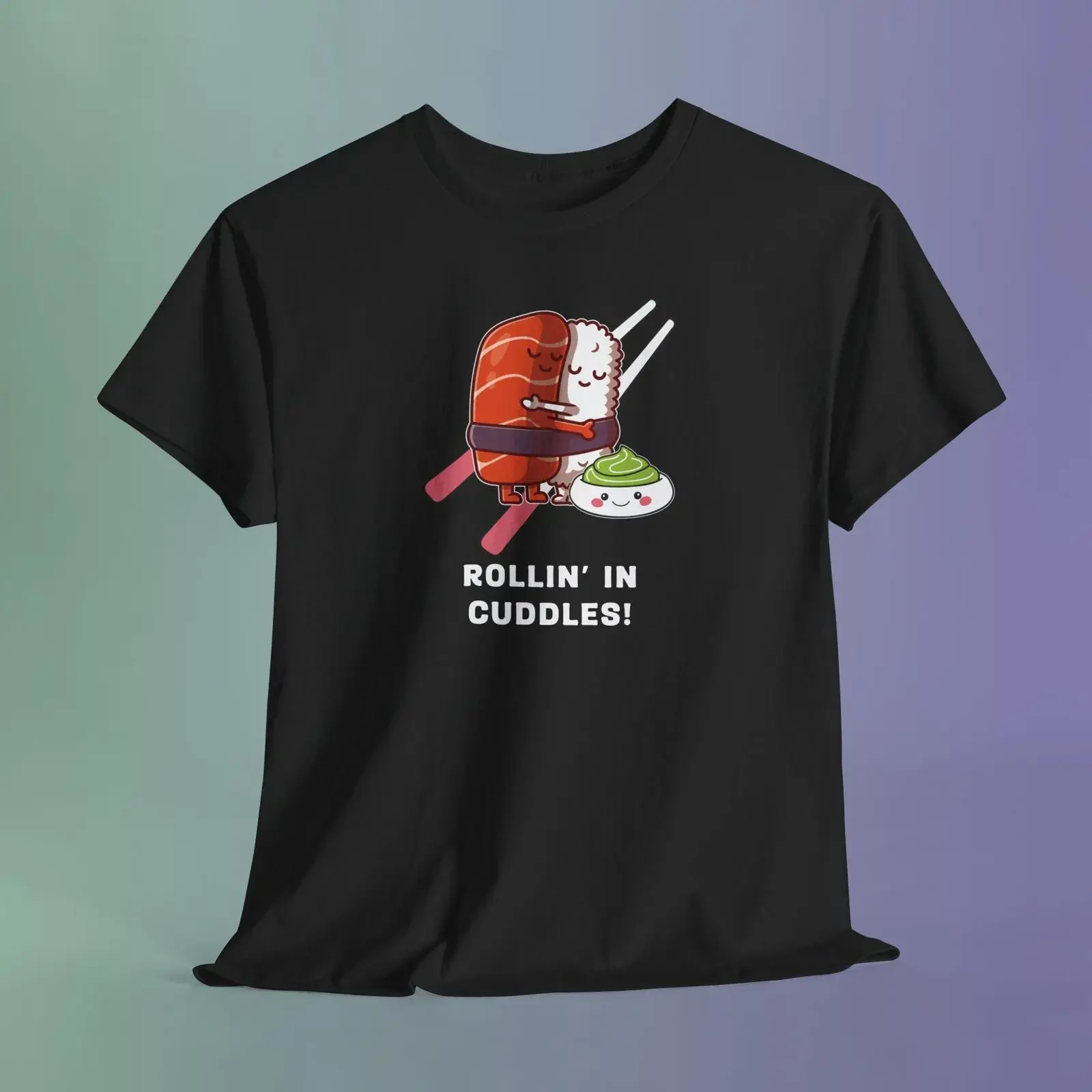 Sushi Roll Cuddle T Shirt Whimsical Food ArT vintage Washed fashion Soft Stretched graphic Comfortable Versatile