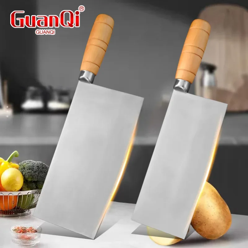Edelstahl-Fleischbeil, Küchenmesser für Fleisch, Obst, Gemüse, Holzgriff, Messer, Hackmesser, Küchenchef, Metzgermesser