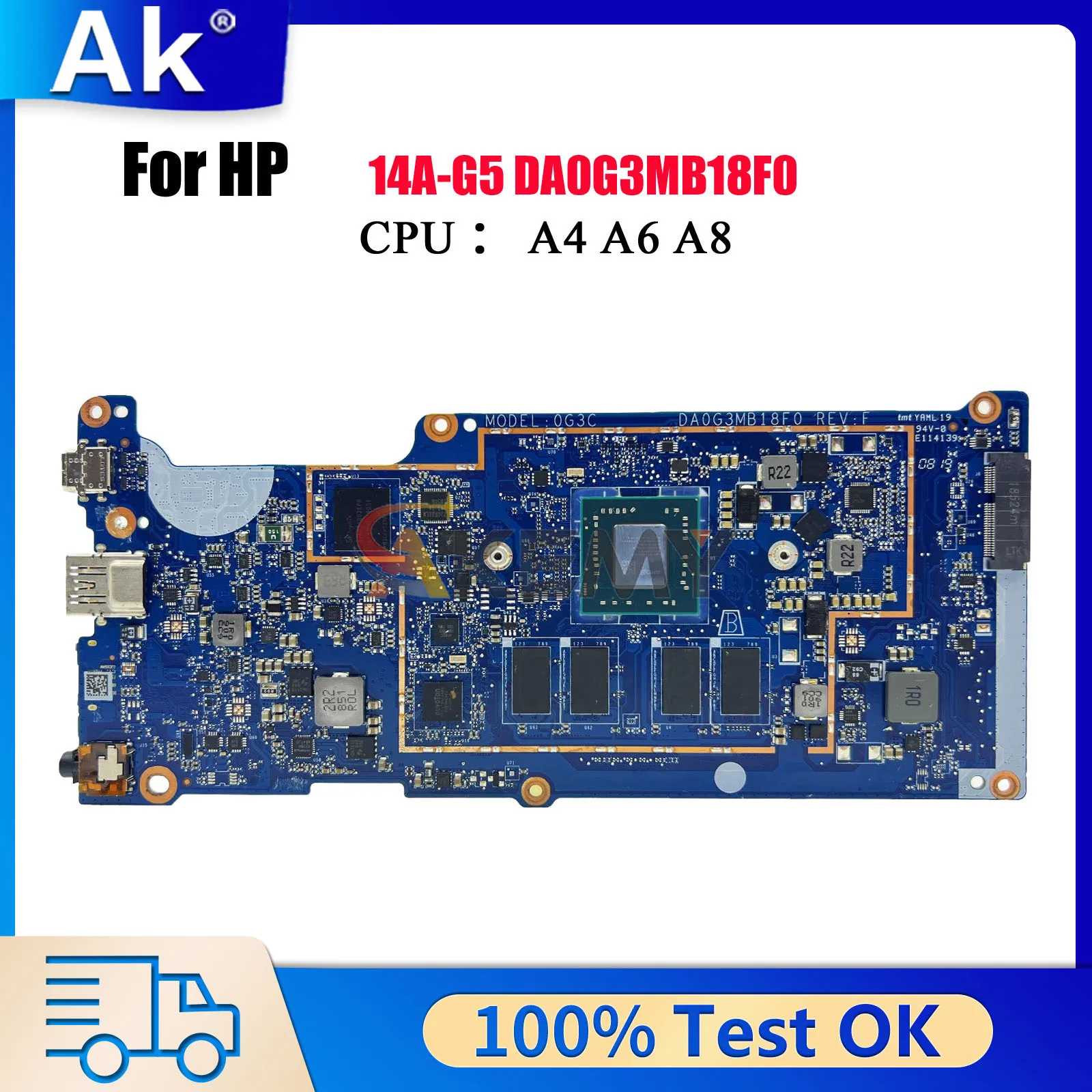 DA0G3MB18F0 Laptop Motherboard For HP Chromebook 14A G5 With A4-9120 CPU 4GB RAM 16G SSD L51910-001 Tested OK