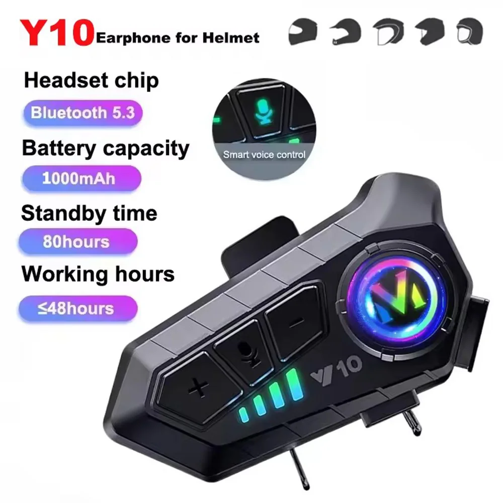 Motorradhelm-Headset, Bluetooth 5.3, Geräuschunterdrückung, wasserdichter Freisprech-Kopfhörer, universelles Headset, 1000 mAh, mit Umgebungslicht