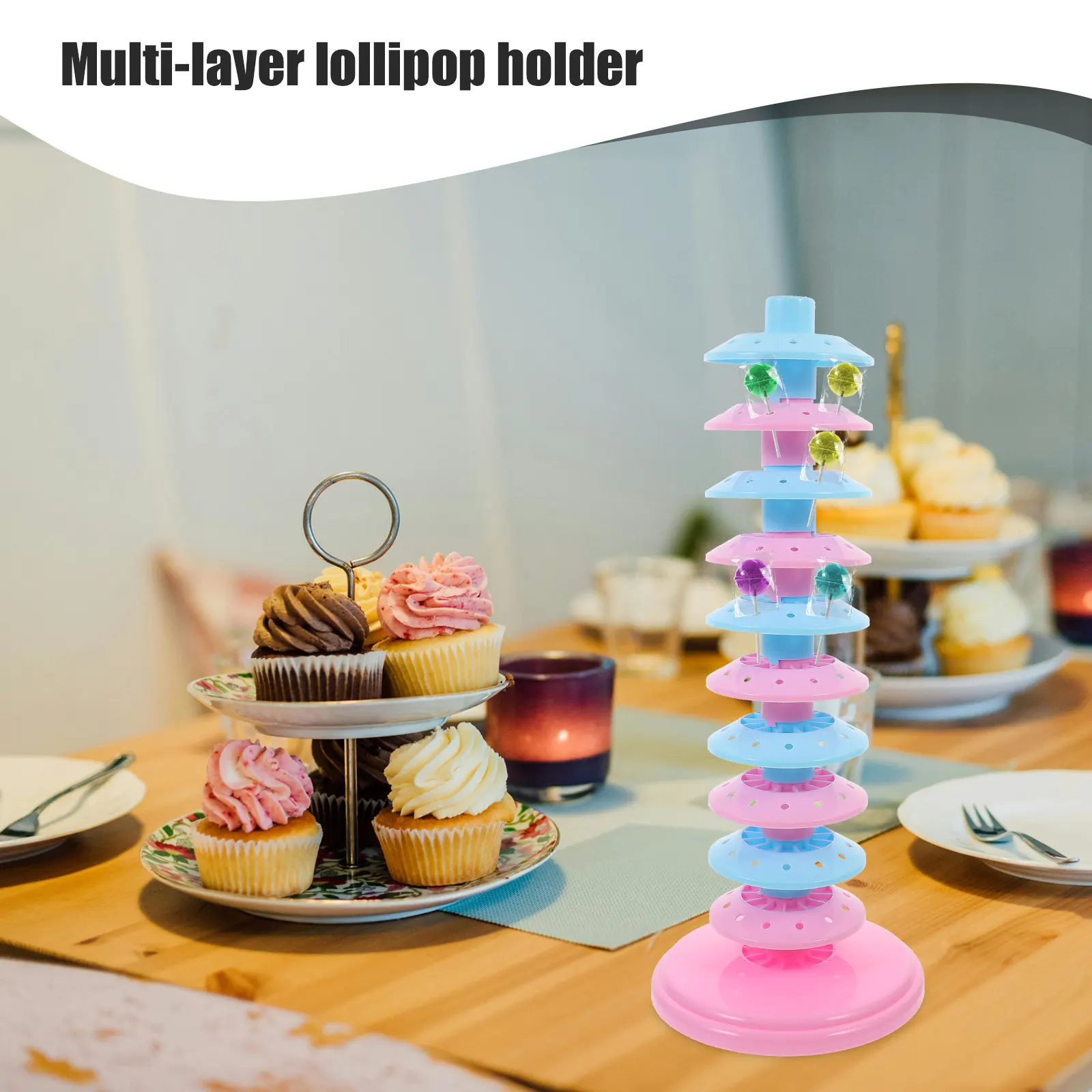 Tiered Lollipop Display Stand Sturdy PP Construction Non-Slip Base Candy Dessert Display Rack for Store Home Party Lollipop