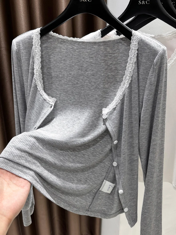 

Вязаный кардиган с кружевной отделкой, женский летний топ, удлиненный жилет из ледяного шелка, тонкая накидка, короткий жакет