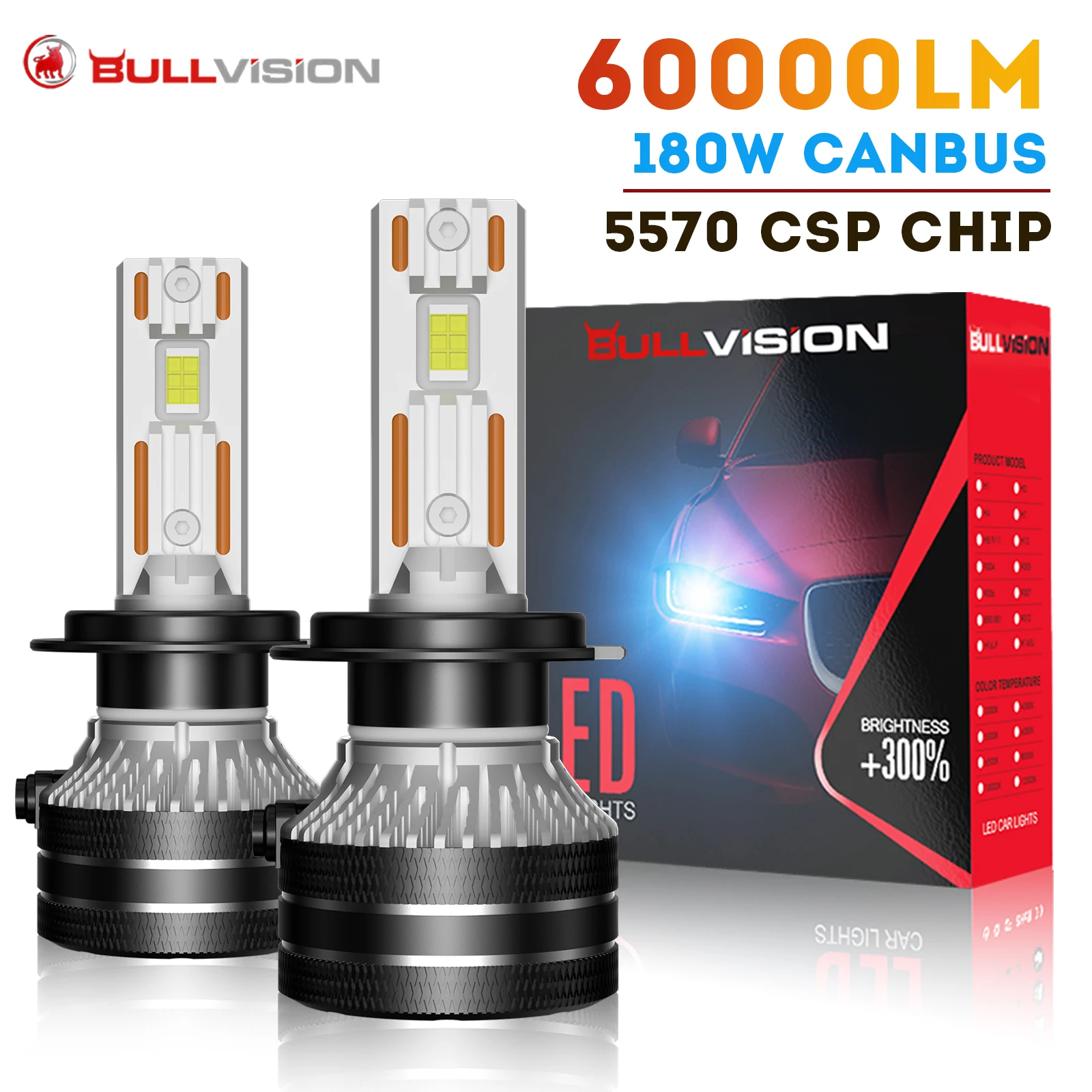 K5C H7 LED 60000LM faros Canbus 8000K H1 H4 H11 9012 HIR2 H8 H9 9005 9006 HB3 HB4 de alta potencia 6000K 5570 chips CSP
