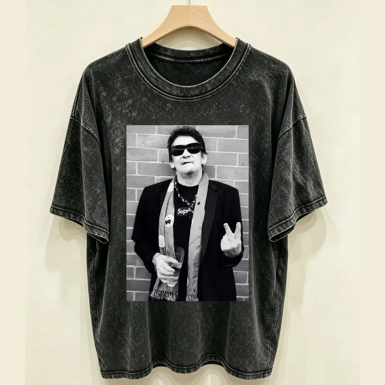 washed T Shirt SHANE MACGOWAN Cotton Black Men All Size S to 5XL MT34 long or short sleeves vintage Washed Casual Stretched