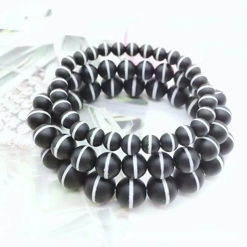 Tibetan-style black white thread bead bracelet with Dzi agate beads for men and women
