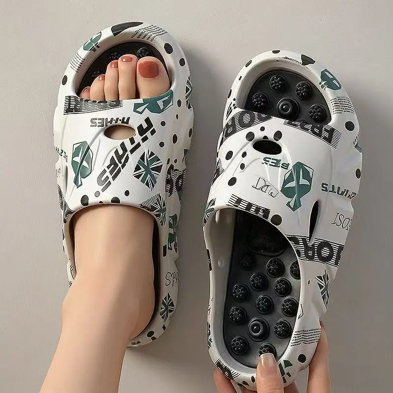 Men's One Word Print Foot Massage Slipper Summer New Injection Molding Unisex Relieve Foot Fatigue Slippers Foot Therapy Slipper