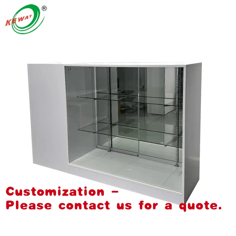 

Customize.KEWAY Popular Multifunction Supermarket Display Shelves MDF Checkout Counter showcase Glass Cabinet Reception Desk