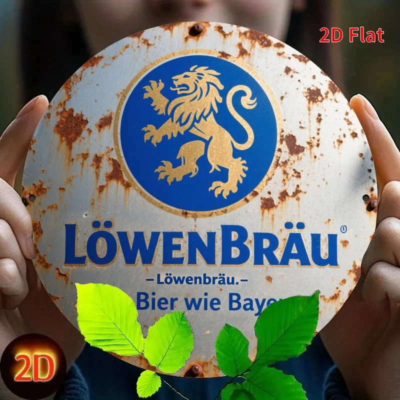 2D plano, 1 peça de sinal de cerveja alemã Lowenbrau vintage – decoração autêntica de lager bávara com leão azul e dourado