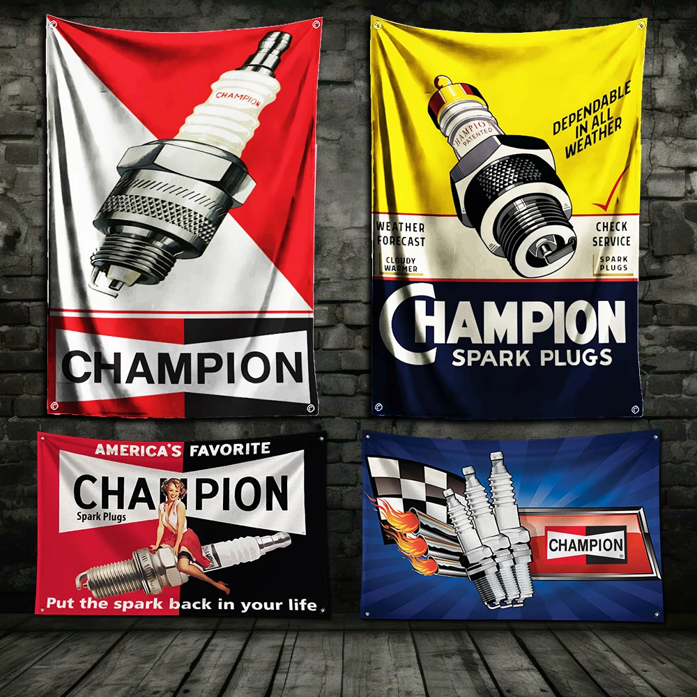 3x5 Ft Spark Plug C-champions Flag Polyester Digital Printing Banner for Garage Wall Art Out Door Decoration With Grommets