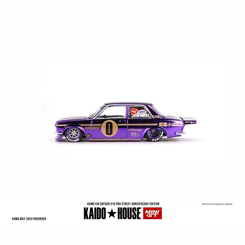 Kaido House + MINIGT 1:64 Model Car Datsun 510 Pro Street Anniversary Edition Alloy Die-Cast Vehicle #138 Metal Purple