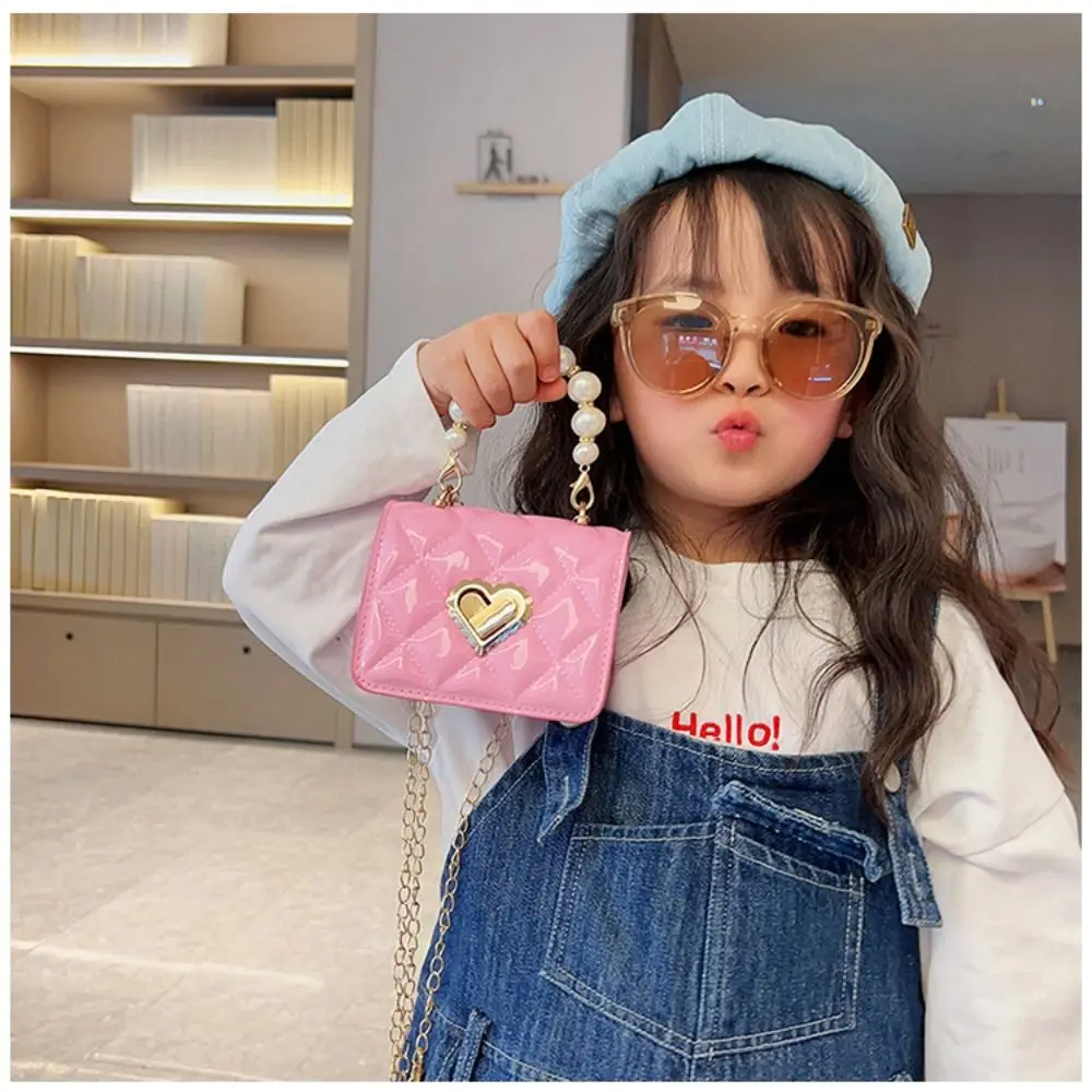 with Pearl Handle Mini Shoulder Bags Durable PU Coin Wallets Purse Little Girls