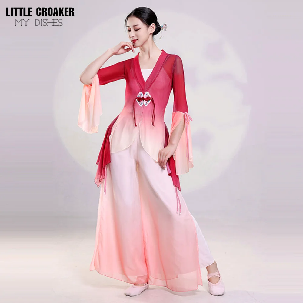 Classical Dance New Yarn Dress Gradient Dance Practice Clothes Hanfu Women Chinese Traditional Folk Dance Costume Women