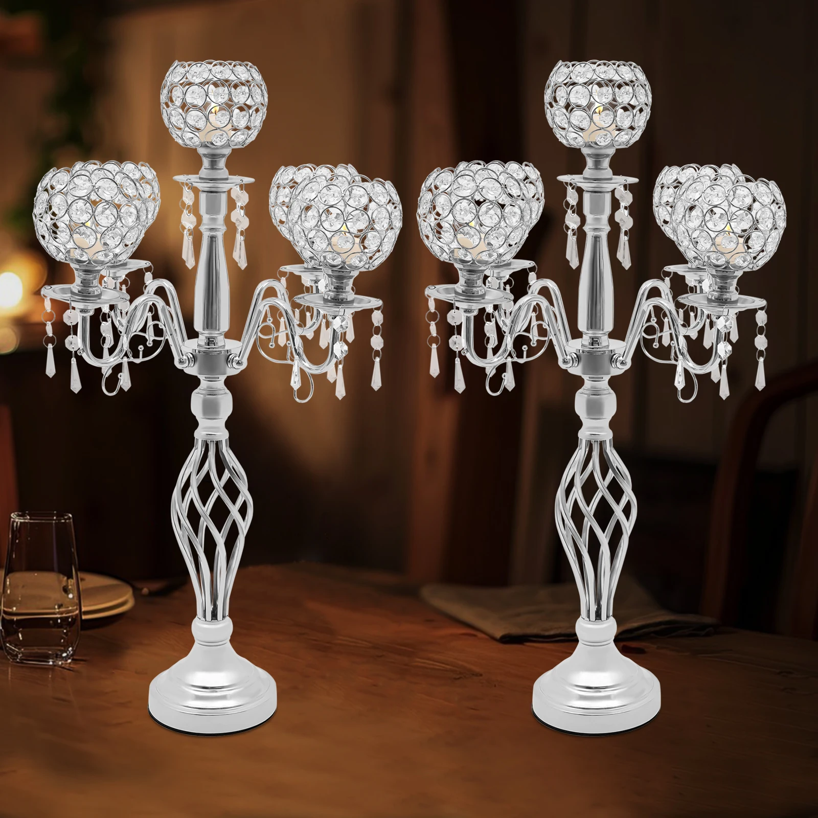 

Crystal Candle Holders, Bowl Candelabra Table Centerpieces Decor, 5 Arm Crystal Candelabra Centerpieces for Tables