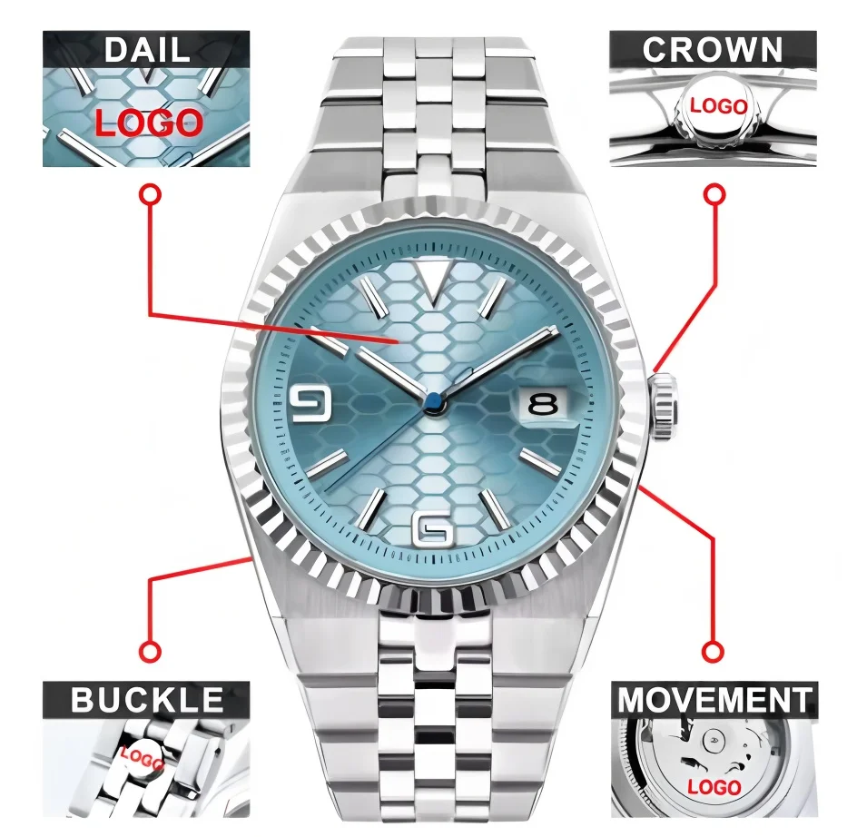 40MM Corgeut Logo Customization Availab Men Wristwatch MIYOTA8215 Auto Movement Stainless Steel Watch Strap