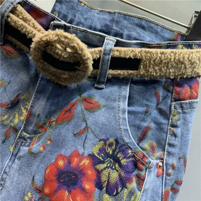 TPJB Flower Jeans donna pantaloni primavera nuovi pantaloni larghi a vita alta personalità stampata Denim Harem pantaloni Jeans donna Femme