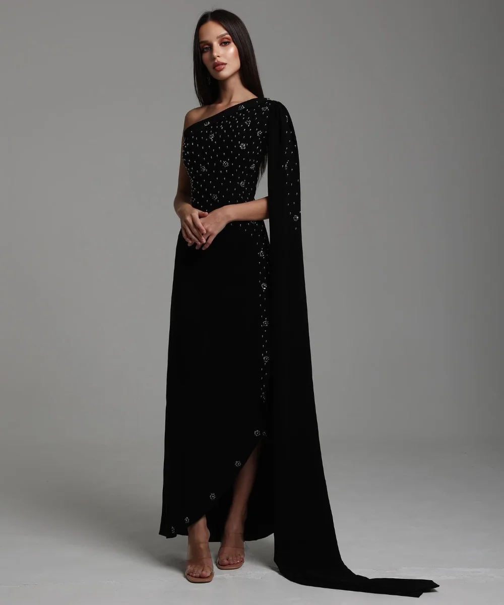 

Customized Fashion Jersey Pleat Sequined A-line One-shoulder Midi Dresses Bespoke Occasion Elegant Formal