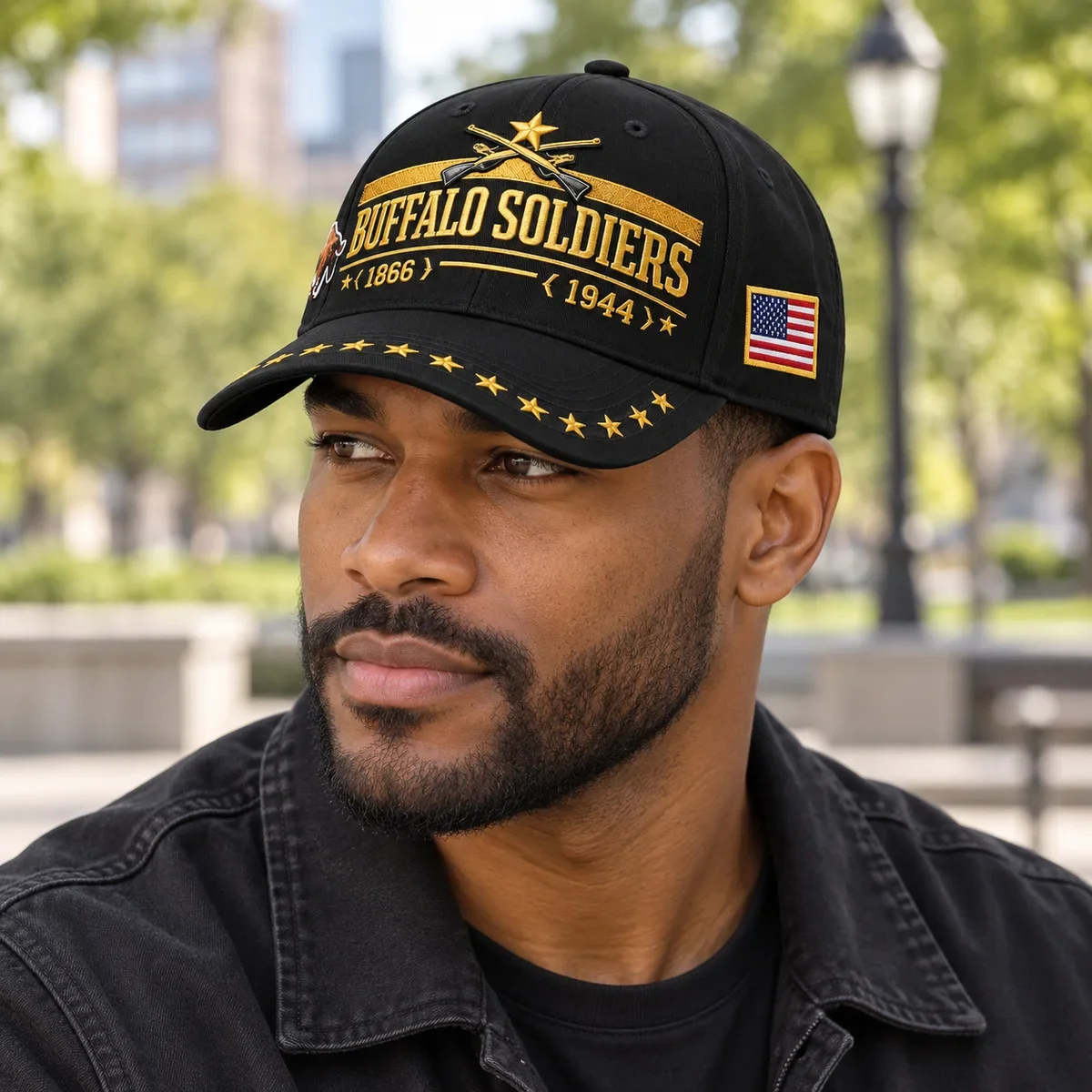 Buffalo Soldiers Graphic Baseball Cap American Flag Adjustable Unisex Snapback Hat Curved Visor Streetwear Embroidered Front