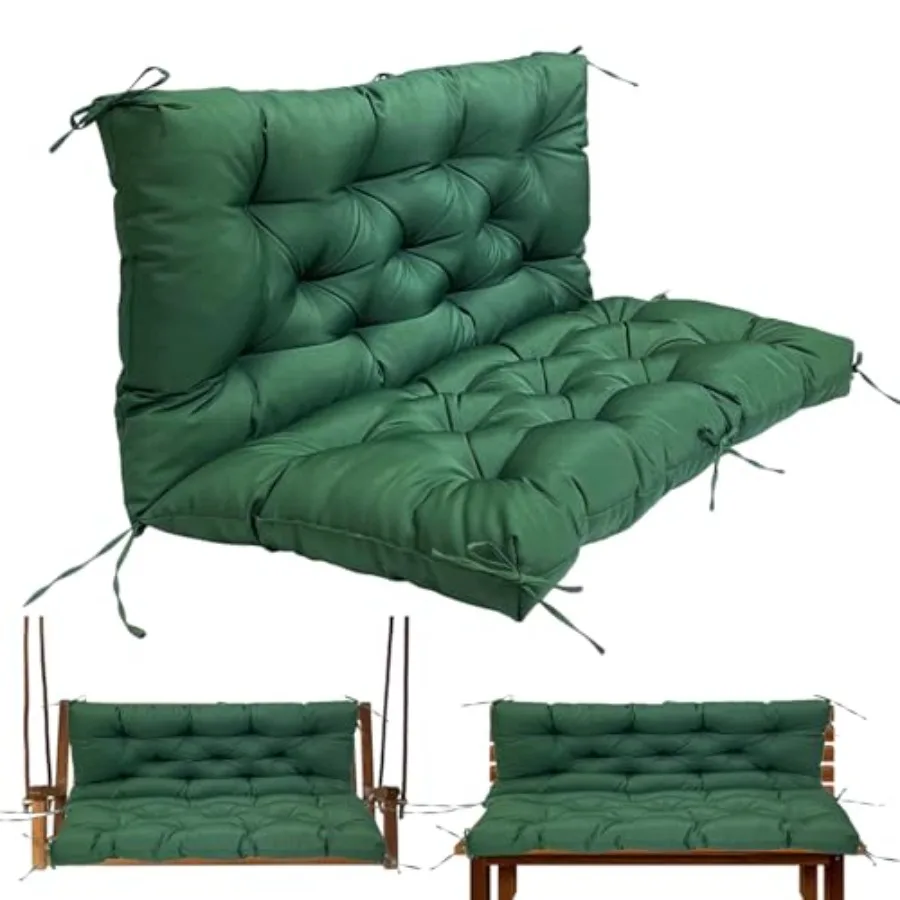 

Подушки для садовых качелей на 3 места, сменные подушки для уличных качелей со спинкой, 60 x 40 дюймов, подушка для скамейки с 8 завязками для улицы