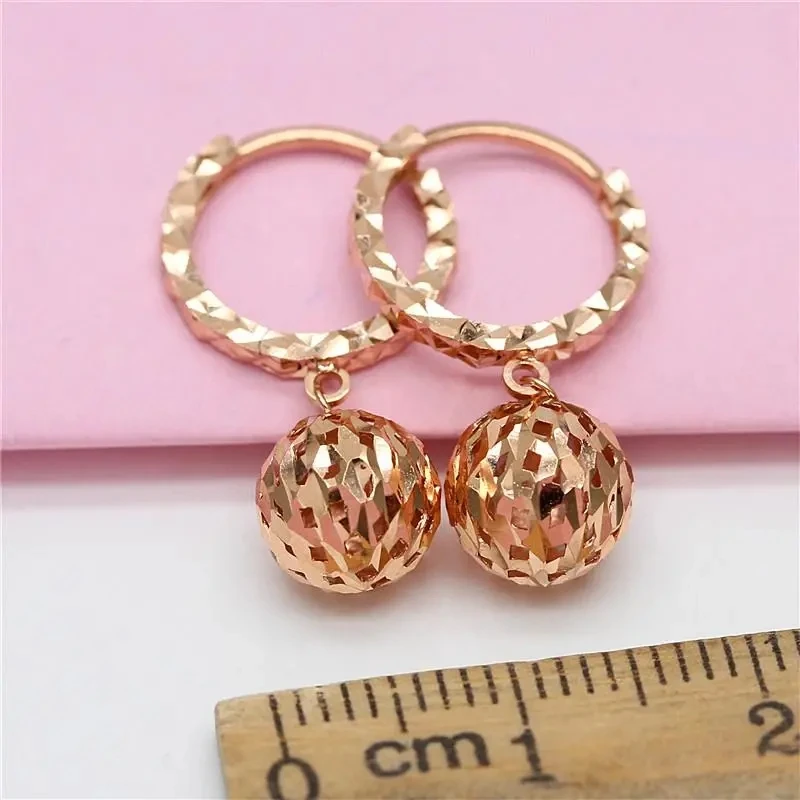 585 Purple Gold earrings for women New Classic Fashion 14K Rose Gold Shiny Round Hollow Out Dinner Party Jewelry Gift