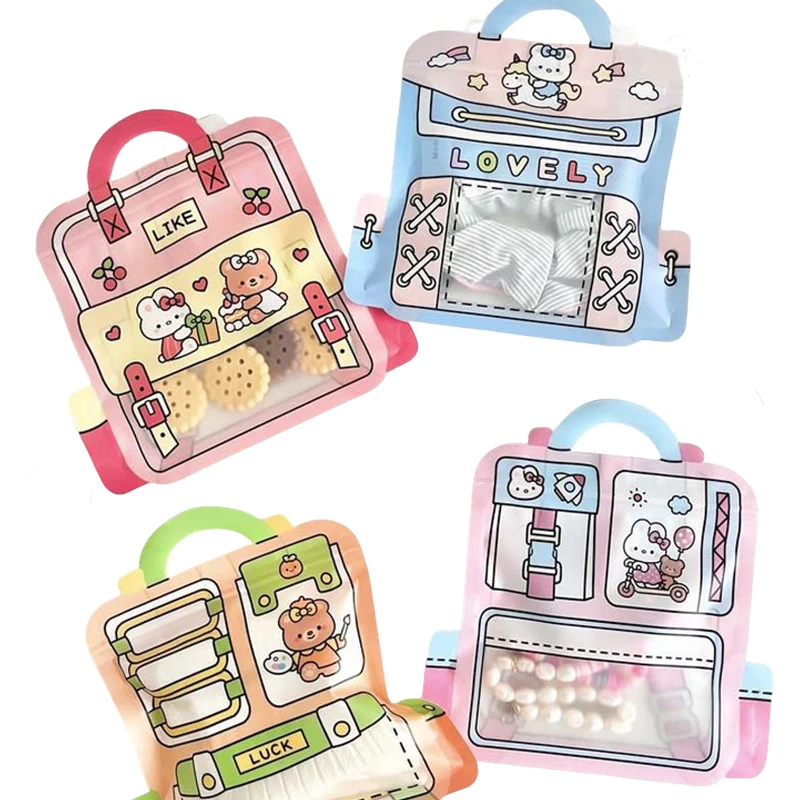 30pcs Cartoon School Bag Shape Cookie Candy Snack Plastic Zipper Handbag Gift Packaging Bags for Birthday Party Decor Supplies
