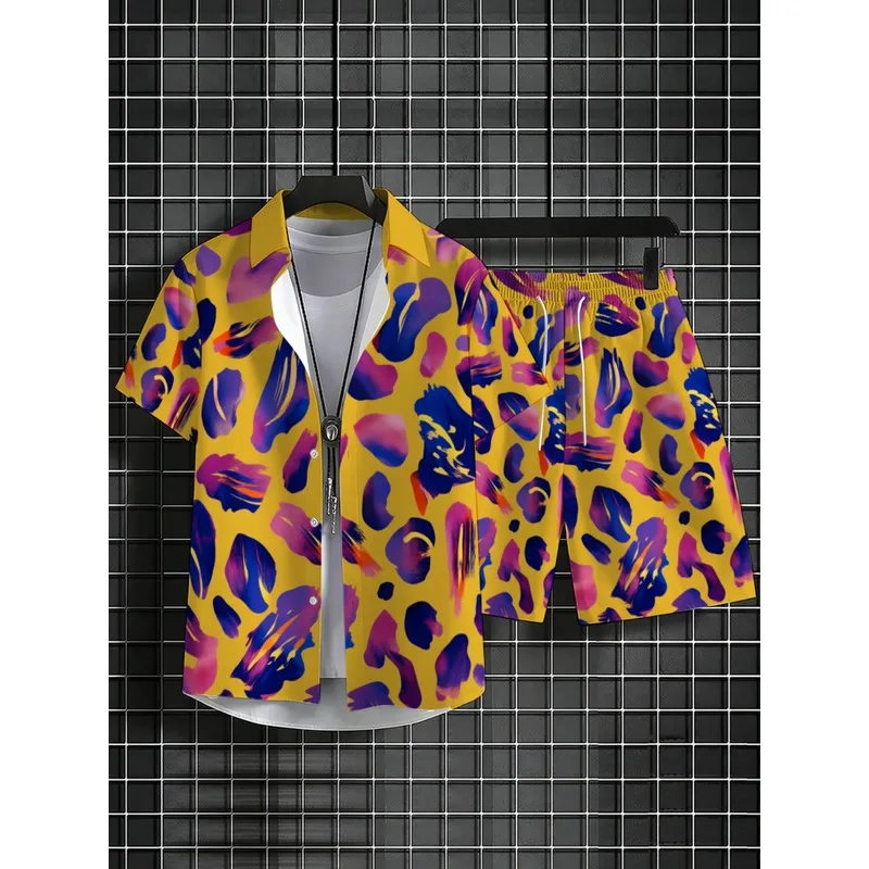 Summer Men's Matching Shirt And Shorts Set Printed Pattern Comfortable Soft Fabric Ideal For Beach Outings Backyard Gatherings view 3
