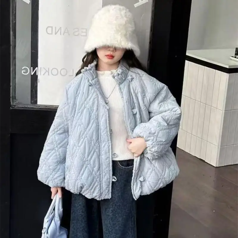 Kids Cotton Padded Jacket 2025 New Girls Winter Fleece Lined Thickened Coat Fashionable Warm Outerwear for Baby Toddler Outdoor