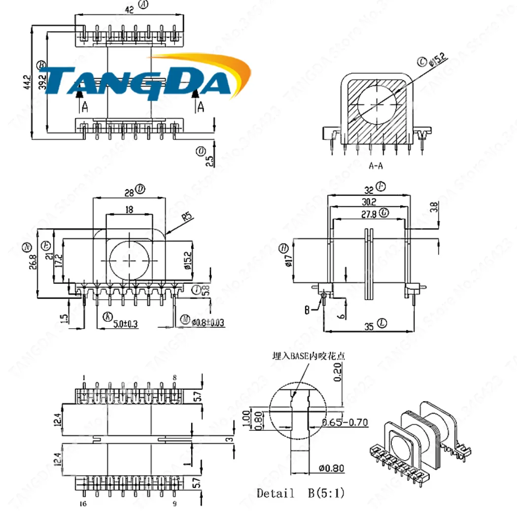 

ER EC ER42 ERL42 EC42 2Slots skeleton Bobbin LLCR transformation Soft magnetic ferrite core Double groove