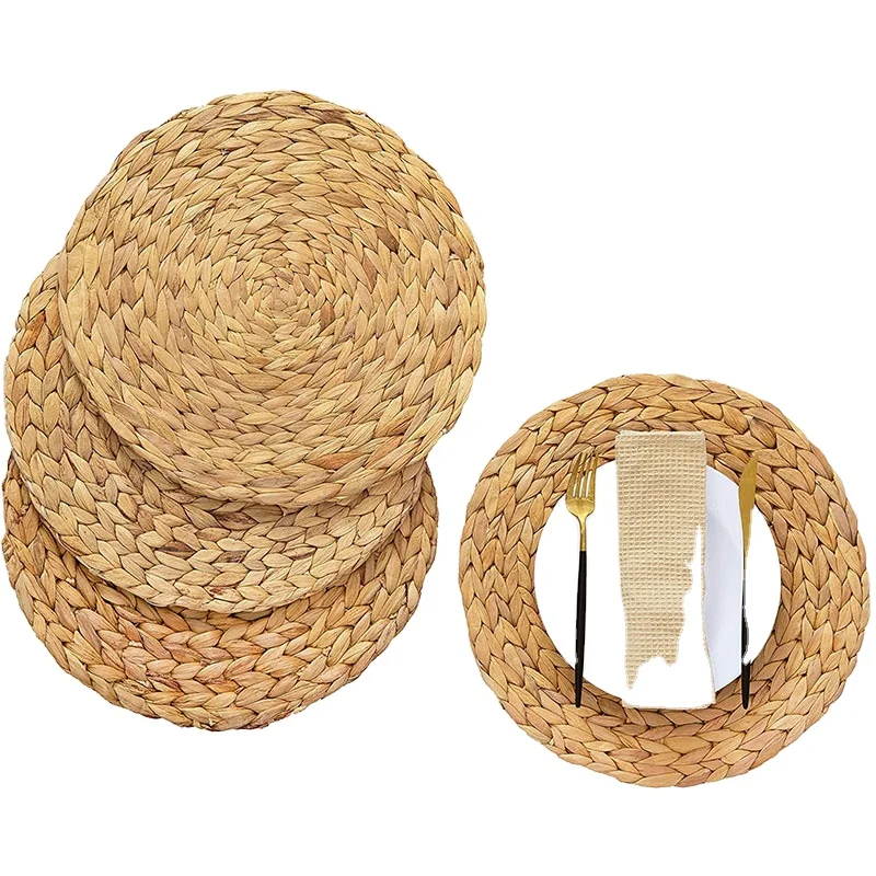 Eco-friendly Nature Grass Round Water Hyacinth Woven Placemats rattan placemat