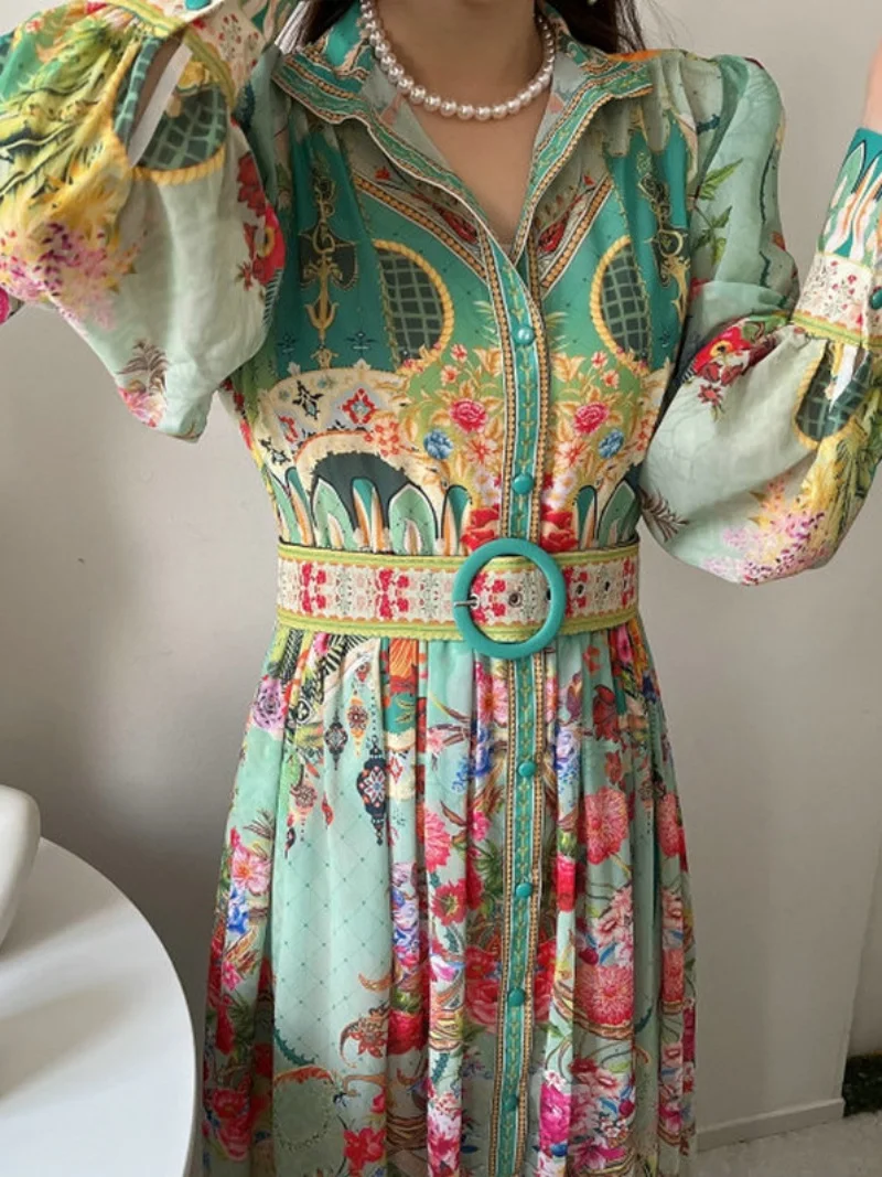 

Длинное летнее платье макси с цветочным принтом, высокой талией, силуэтом А-силуэта и V-образным вырезом Solowen